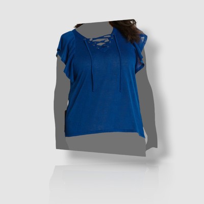ELLA Rafaella Women's Blue Lace-Up Flutter Short Sleeve Top Plus Size 2X