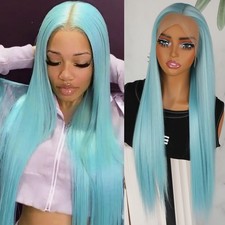 Ice Blue Straight Hair Lace Front Wigs Pre Plucked Natural Hairline Women Party
