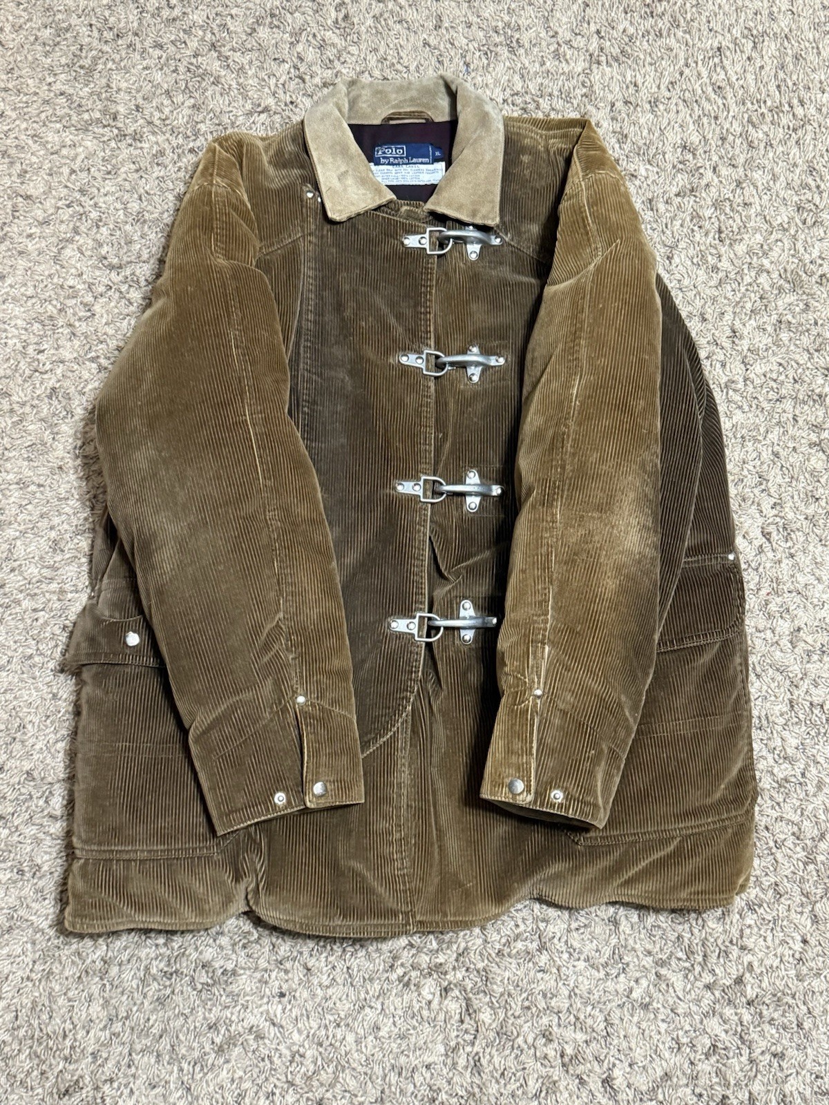 Vintage 90s Polo Ralph Lauren Corduroy Fireman’s Jacket Lobster Clasp Hook XL thumbnail 2