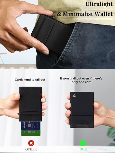 Sophisticated Black Aluminum Minimalist Wallet with Quick Access & Security - Picture 4 of 8