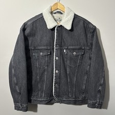 Vintage Levi  s Silver Tab Sherpa Lined Black Denim Trucker Jacket Mens Medium