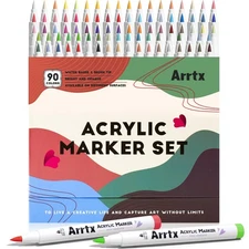Acrylic Markers 90 Colors, Premium Brush Tip Acrylic Paint Pens, Water Based ...