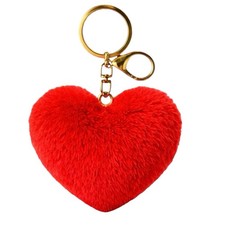 Cute Heart Plush Keychain Fluffy Pom Pom Keyring Bag Charm Gift for Women Girls