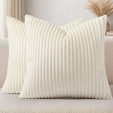 Decorative Throw Pillow Covers 18x18 Set of 2, Soft Natural Plush Flannel Dou...