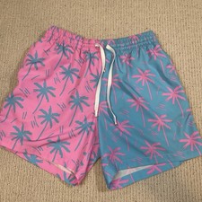 Chubbies Swim Shorts Mens Size M Pink Blue Palm Tree Tropical Trunks 5.5 Inseam
