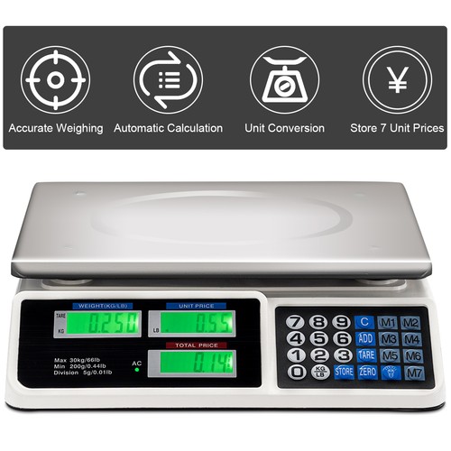 66Lbs Digital Weight Scale Price Computing Retail Count Scale Food Meat Scales - Picture 8 of 12