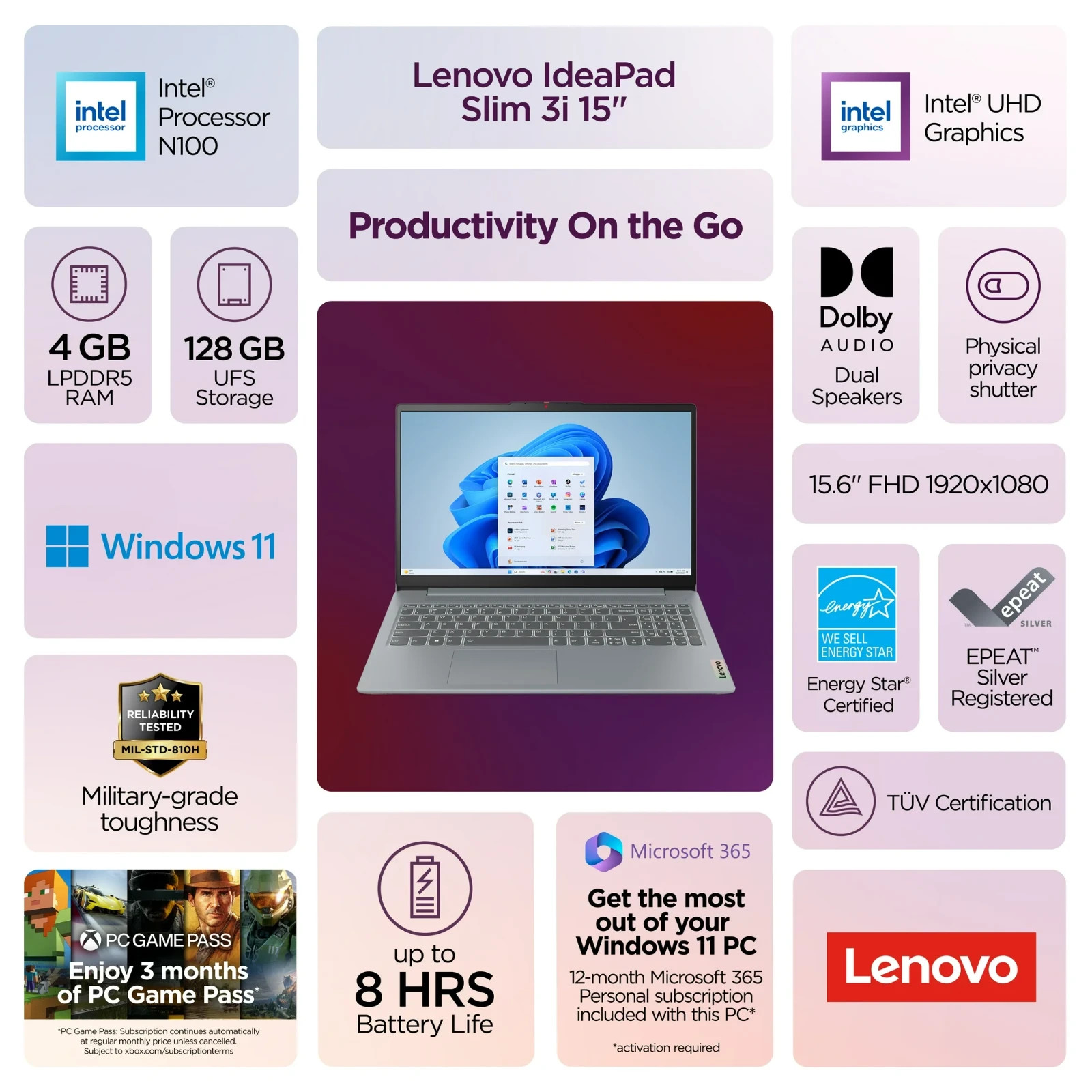 Lenovo IdeaPad Slim 3i 15.6" Laptop Intel Processor 128 SSD ( open seal) 2
