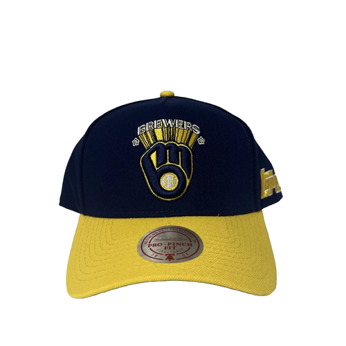 Milwaukee Brewers Hat Blue Yellow Topps Pro Pinch Mitchell Ness Snapback OSFM - Picture 2 of 4