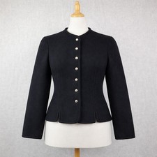 Geiger Tyrol Austria Cardigan Jacket Womens 40 Black Boiled Wool Chic Luxury