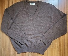 Vtg V Neck Sweater Men's XL Brown Pullover Made In USA Grandpa Core Preppy Y2k