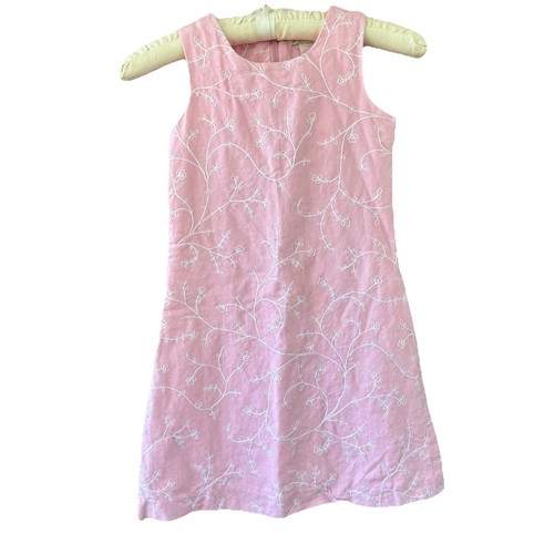 Jillian's Closet Pink Floral Embroidered Linen Cotton Dress Girl's Size 7