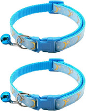 Reflective Cat Collars Breakaway with Bell Moons Stars 2 Pack Girl Boy Pet Kitte