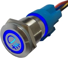 12V Car Vehicle Blue LED Light Fog Push Button Metal Toggle Switch Socket Plug 1