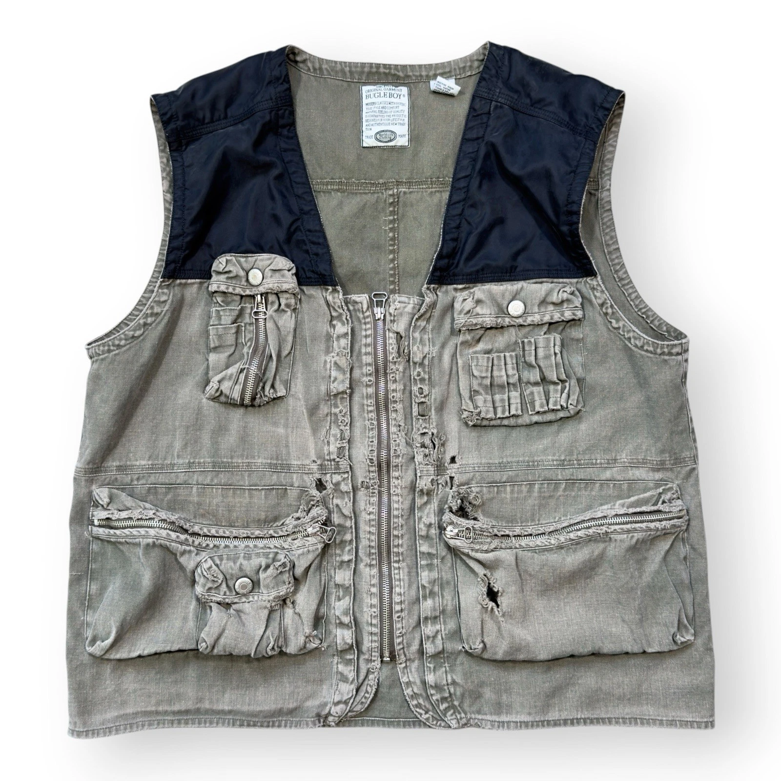 Bugle Boy Vintage 90s Green Faded Distressed Cargo Vest Men's Size XL Outdoors