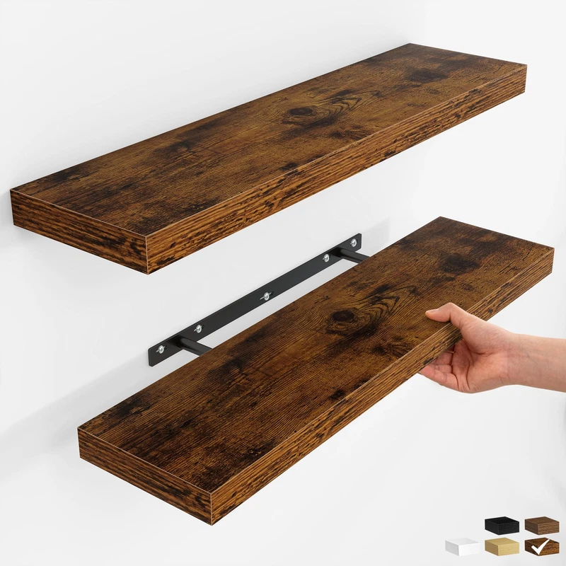 Fun Memories Floating Shelves For Wall 30 Inch Set Of 2 Rustic Wood Wall