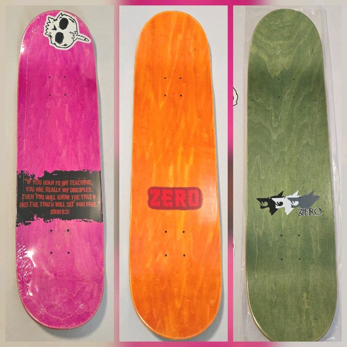 3x SIGNED Zero x THPS Wolves & JT Face & Power Skateboard Deck Set