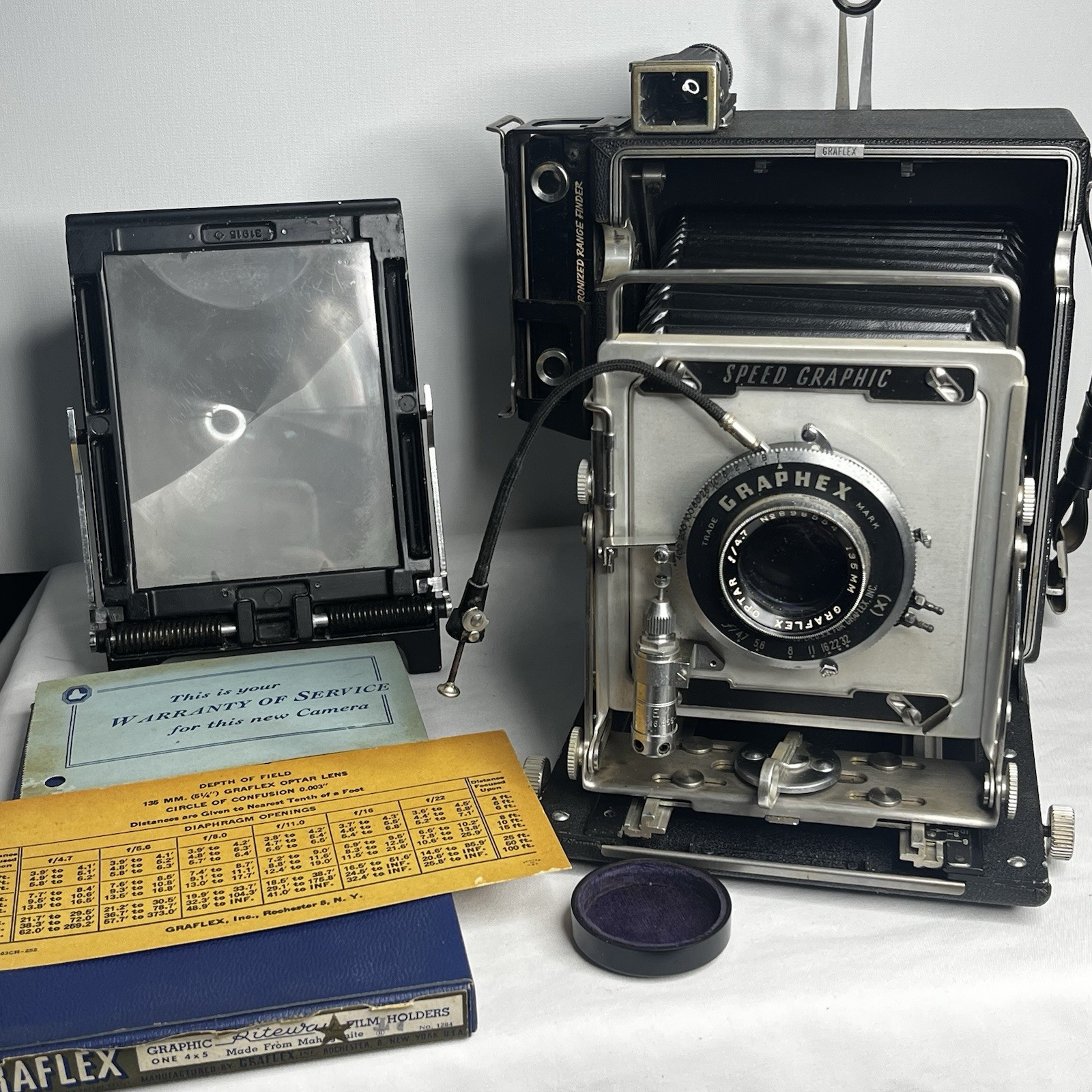 Vtg Lot Graflex Speed Graphic 4x5 Camera w/ Optar 135mm F4.7