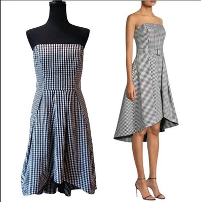 Shoshanna Tina Gingham Check Hi-Lo Strapless Dress 8 NO BELT