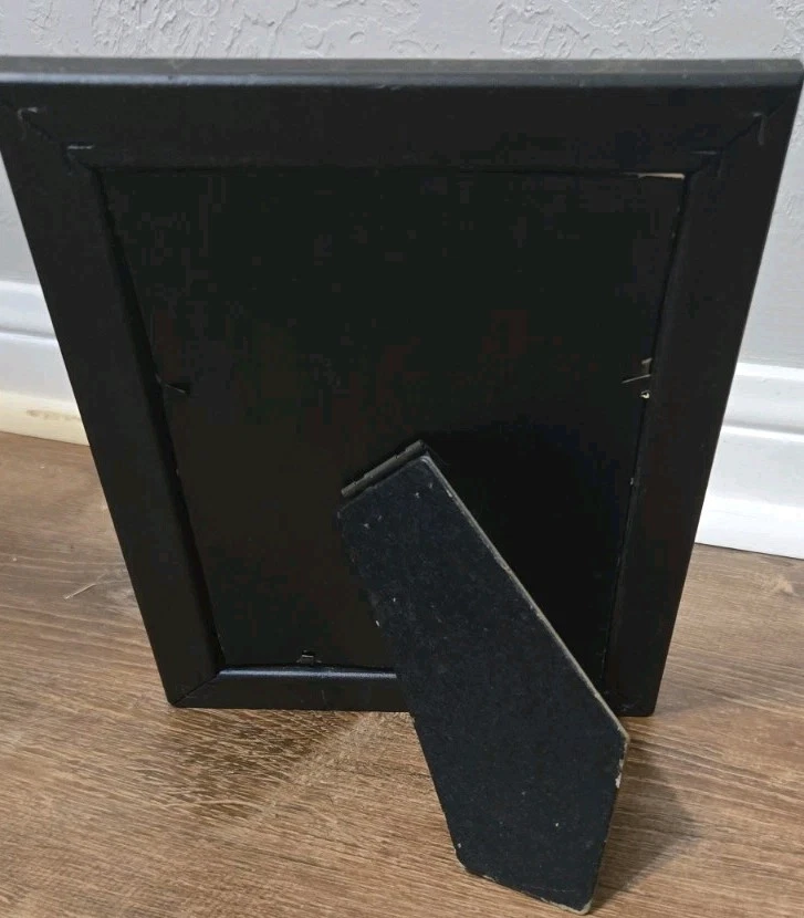 Ángel de papel enmarcado con instrumento marco de plástico verde Navidad vintage Foto 4 de 4