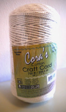 New Cara's Cotton Craft Cord, Natural, Large 750 ft. Skein, Med. 4, Macram  Cord