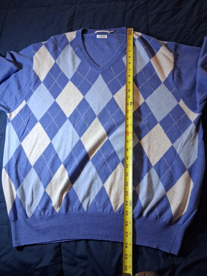Suéter Peter Millar Para Hombre Algodón Cachemira Argyle Cuello en V Talla 2XL Azul Foto 3 de 4