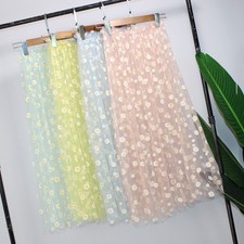 Women Lace Mesh Sheer Skirt Petticoat Underskirt Lace Half Slips Daisy Floral
