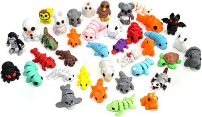 38 Pcs Mini 3D Printed Animals Figures Set,Cute Tiny Animal Flexible Fidget Toy,