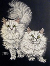 Gladys Emerson Cook 2 LINDOS GATITOS ANGORA c1950 Estampado Folio Grande Mate