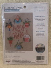 Dimensions HANG IN THERE Cat  Plants Embroidery Kit 5x7 Sealed - NEW