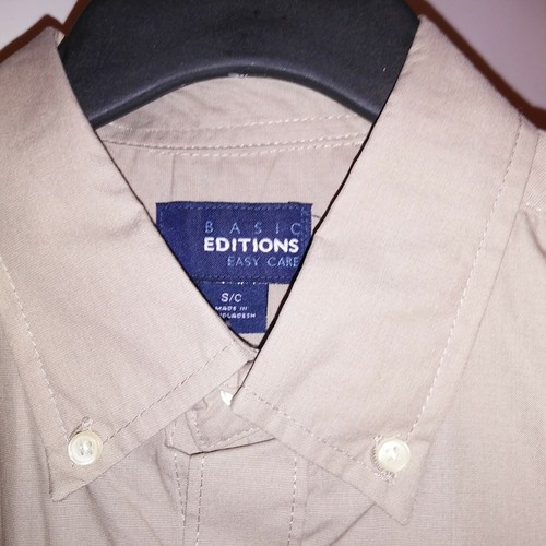 Basic Editions Mens Button Down Shirt Small Short Sleeve Beige Solid New - Picture 5 of 6