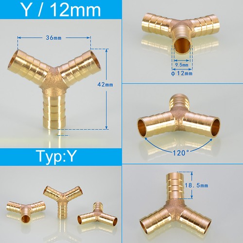 Brass 'Y' Hose Joiner Barbed Splitter Connector Air Fuel Water Pipe Gas Tubing - Bild 6 von 8