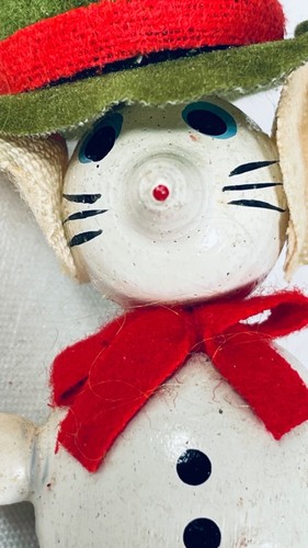 Weiße Maus Ornament 2 1/2" Vintage Weihnachtsschmuck beflockt grün verrückter Hutmacher - Bild 7 von 7