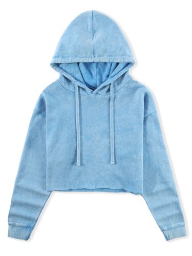 Womens Crop Top Hoodie Long Sleeve Casual Fleece Hooded Sweatshirt Tee Dance top - Picture 21 of 28