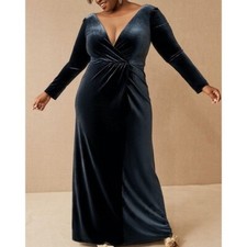 Anthropologie BHLDN Jenny Yoo Ryland Velvet Cross Over Long Sleeve Maxi Dress