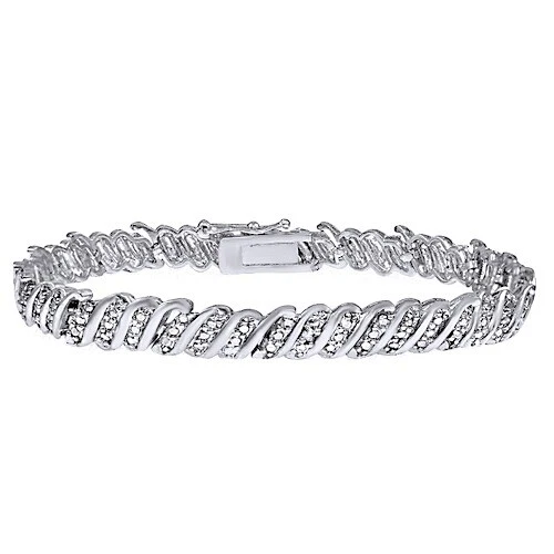 PULSERA TENIS ONDA ACENTO DIAMANTE GENUINO ENCHAPADA EN ORO BLANCO 18K Foto 3 de 4