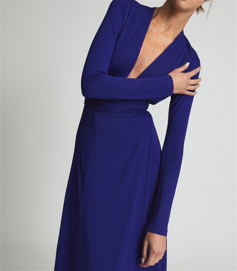 REISS Bailey-Jersey Plunge Neck Maxi Dress in Cobalt Blue | eBay