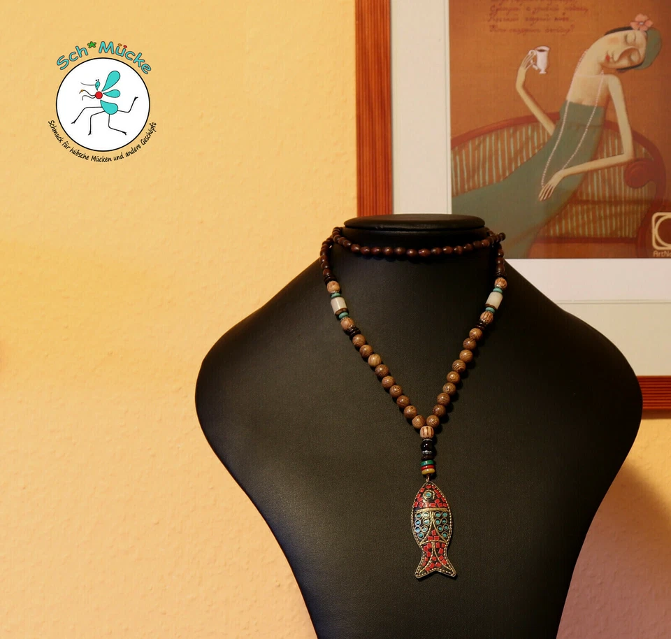 Halskette Fisch Nepal Türkis Jaspis Amulett Talisman Glücksbringer Geschenkidee - Bild 3 von 4