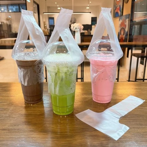 1,000Pcs Clear Plastic Cup Carrier Handle Drink T Delivery Container Hanging Bag - Picture 8 of 9