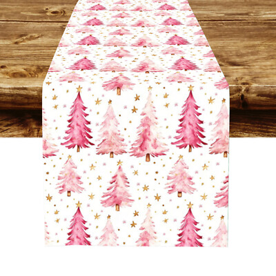 Pink and Gold Christmas Tree Table Runner Kitchen Dining Coffee Table Decoration