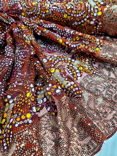 Maroon Lace Fabric Sold By The Yard Embroider With Sequins Polka-dot African Lac - Picture 10 of 10