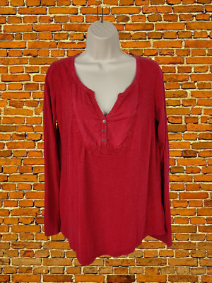 FATFACE ROTES OBERTEIL GRÖSSE UK 12 BAUMWOLLE DAMEN LANGARM KNOPFLEISTE T-SHIRT FREIZEIT