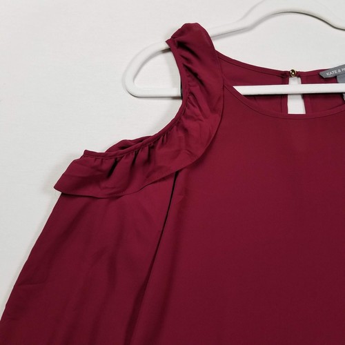 Kate & Mallory Top Women’s Small S Burgundy Long Sleeves Cold Shoulders Romantic - Picture 2 of 11