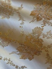 Cream  Gold Roses Floral - Faux Silk Brocade Jacquard Fabric