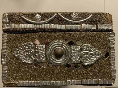 Vintage Handarbeit Holz Metall Glas Intarsien Schmuckschatulle Made in India A10 - Bild 5 von 12