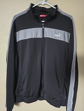 Puma Track Jacket Zip Up Sweatshirt Black Silver Mens Size Large