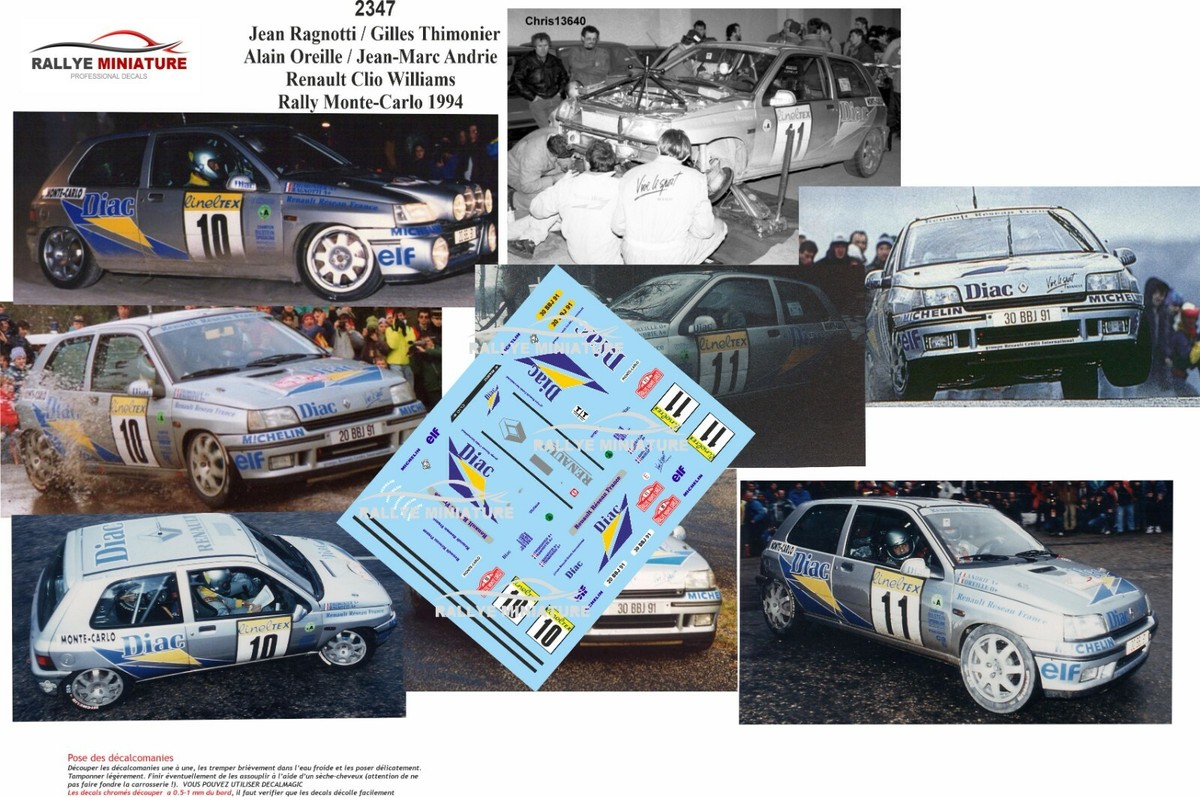 Décalcomanies 1/18 Renault Clio Rossetti Rallye Monte-Carlo 2016 - Neuf - Rallye Miniature