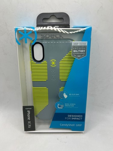 Speck CandyShell Grip Case for iPhone X iPhone XS (5.8") Grey Yellow / Pink Blue - Picture 2 of 9
