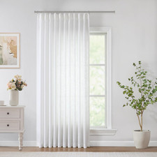 White Pinch Pleated Semi Sheer Curtains Textured Light Filtering Window Curtains