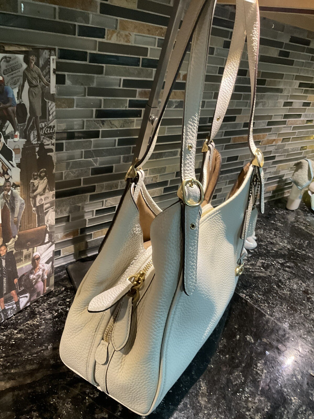 Coach Lori Suede Pebbled Leather Shoulder Bag Chalk Ivory C5265 image 4