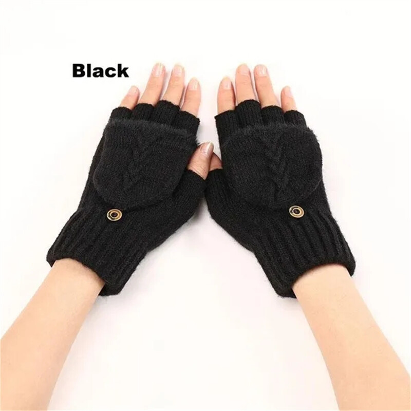 Womens Fingerless Gloves Ladies Winter Warm Half Capped 2 in 1 Combo